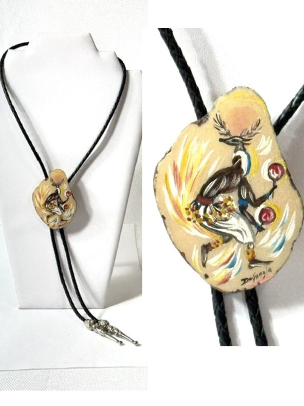 Vintage signed De Grazia western cowboy/cowgirl bolo tie.